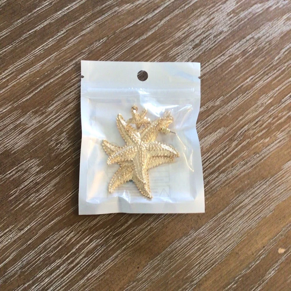 Fashion Statement Starfish Beach Ocean Gold Plated Dangle Drop Earrings
